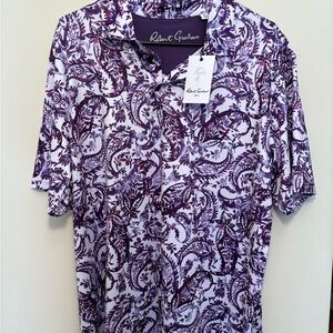Robert Graham Purple and White Patterned Polo Shirt